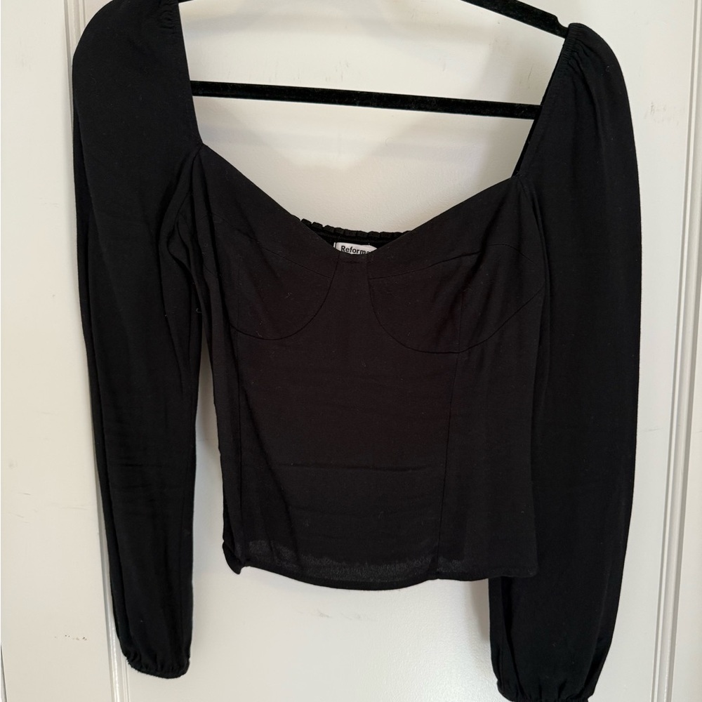 Reformation Black Puff Sleeve Blouse